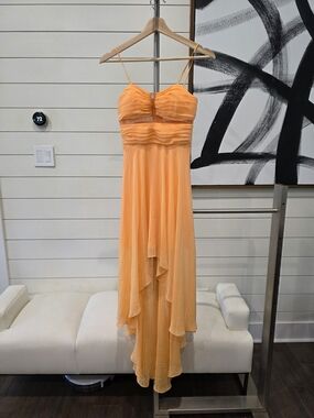 Adrianna Papell Peach-Orange High-Low Chiffon Spaghetti-Strap Dress